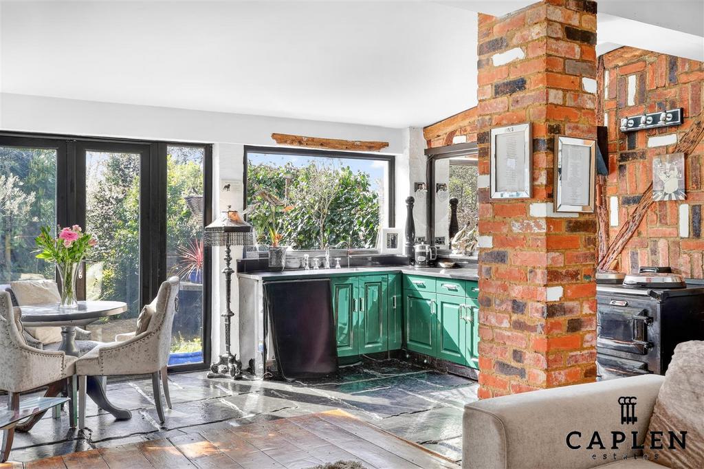 Open-plan living area, fireplace