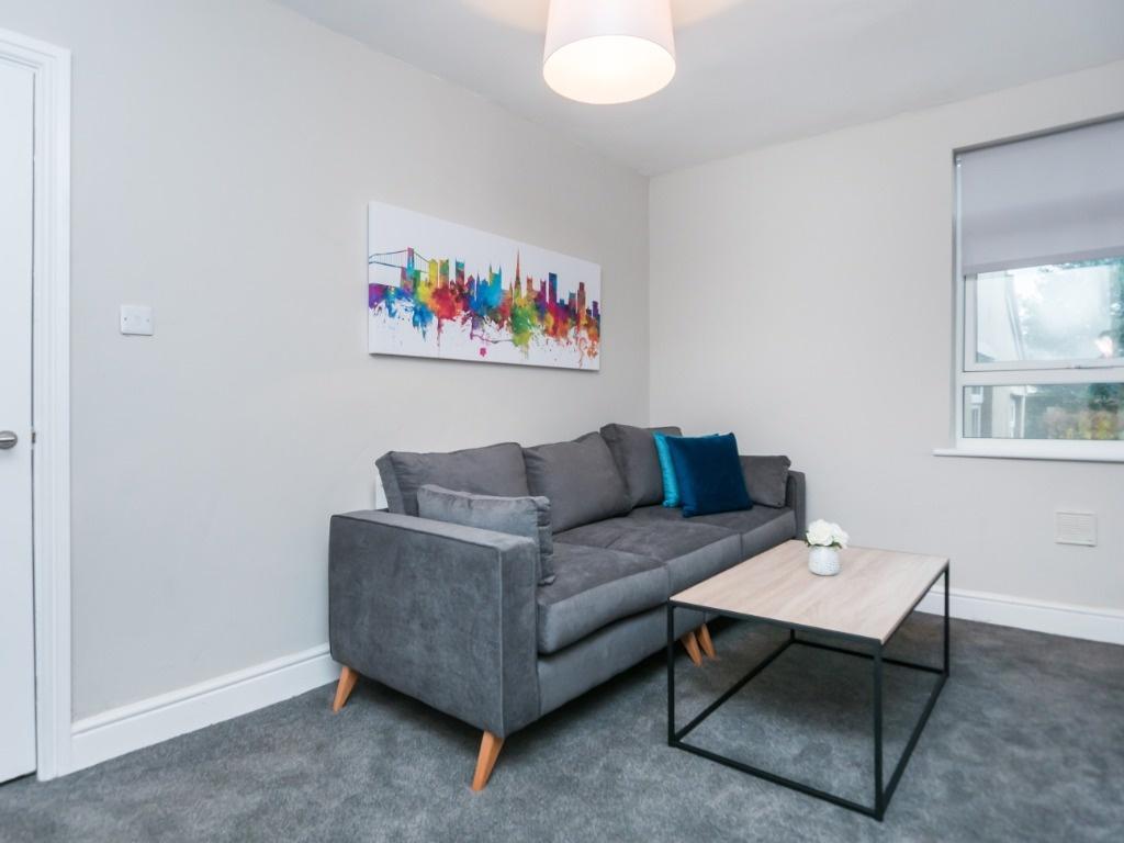 Contemporary lounge with comfy sofa and art...