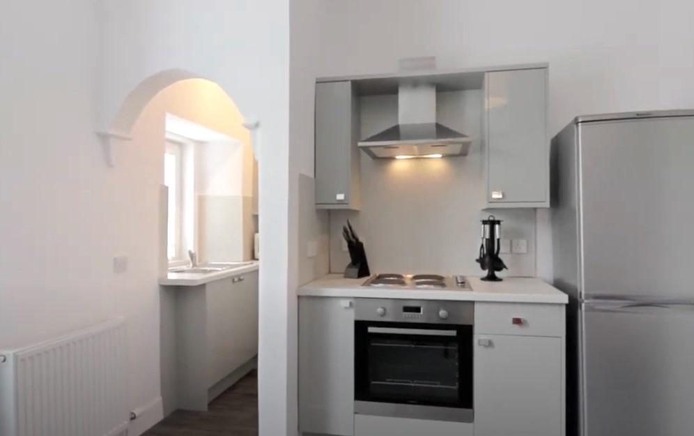Compact modern kitchenette with stainless steel...