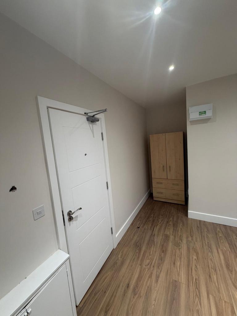Bright modern hallway with wooden flooring...