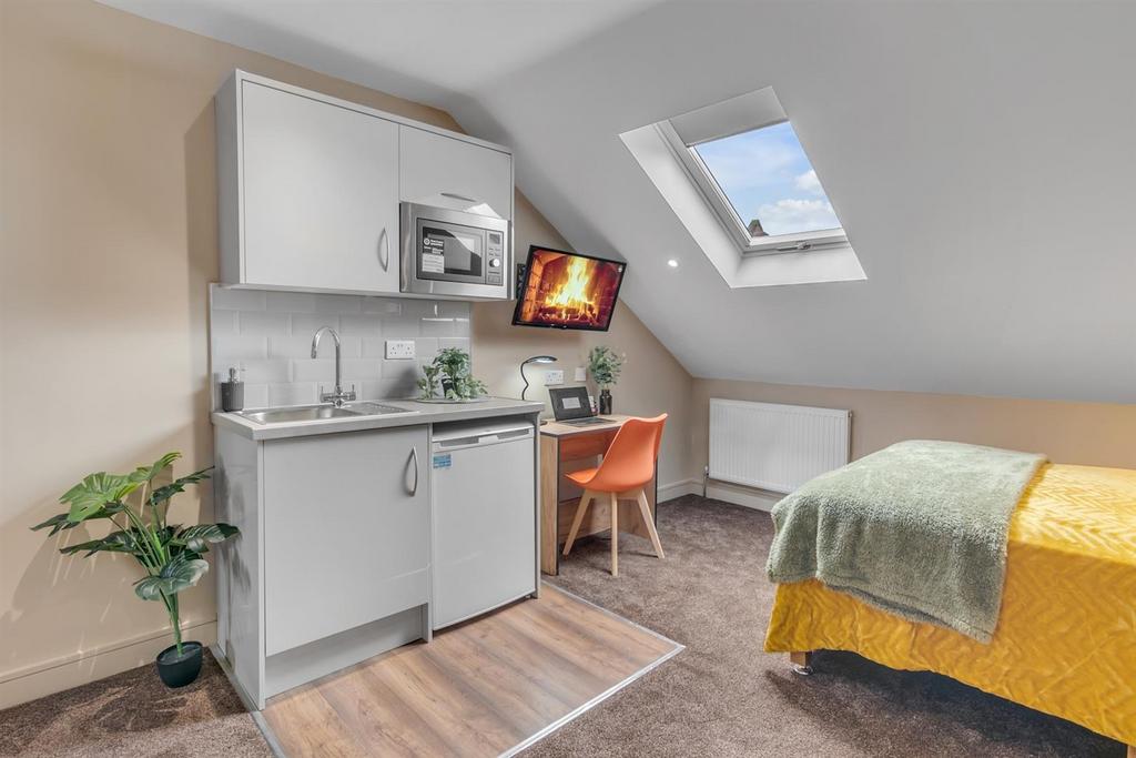 Bright studio with kitchenette and skylight...