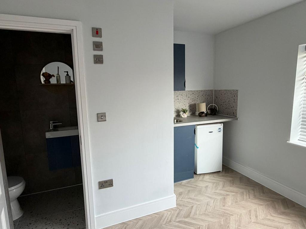Modern studio kitchen with sleek ensuite access...