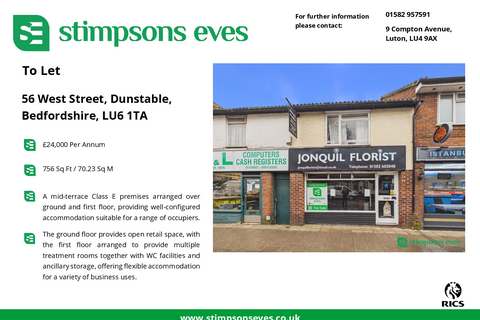 Retail property (high street) to rent, 56 West St Dunstable LU6 1TA