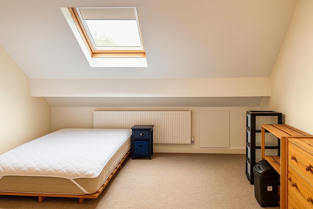 Bright attic double bedroom with a skylight, si...