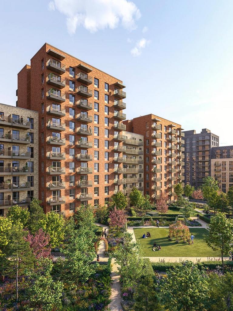 An exterior CGI of the buildings from The Grove...