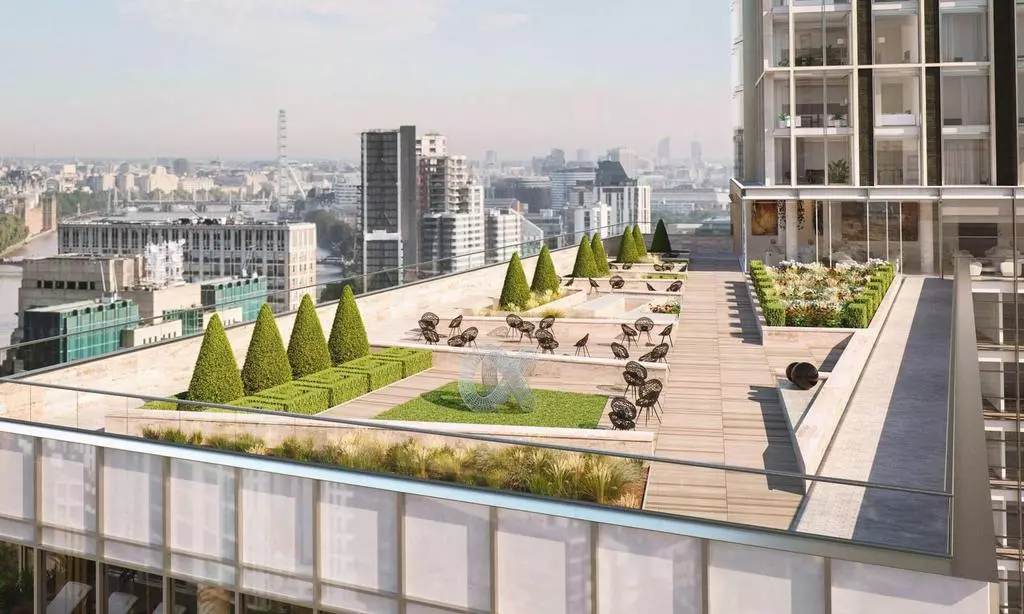 Thames riverfront view from Vauxhall with modern developments and iconic London skyline