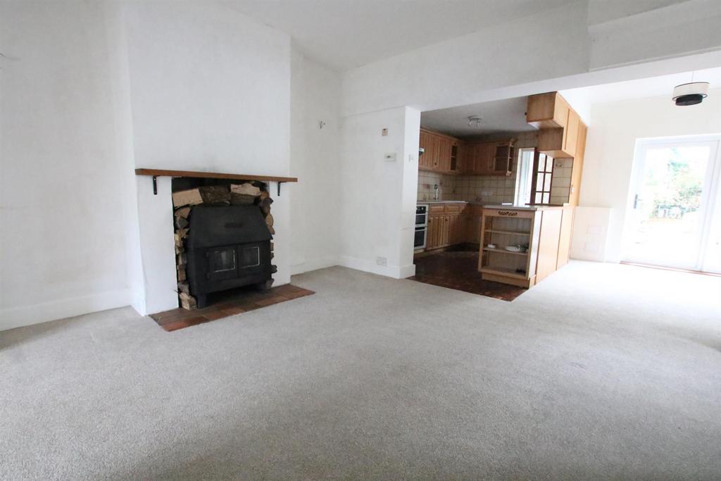 Open-plan living area, fireplace