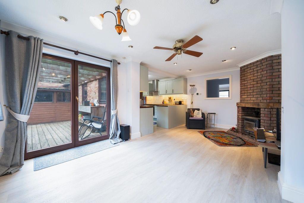 Open-plan living area, open plan living, fireplace