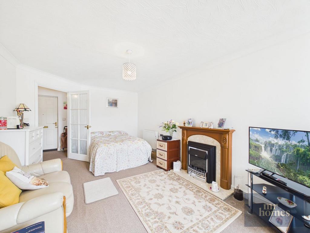 Open-plan living area, fireplace