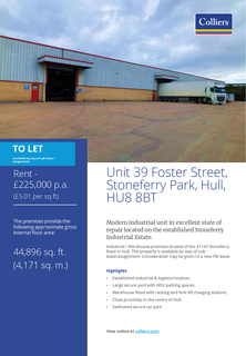 Warehouse to rent, 39 Foster St Hull HU8 8BT
