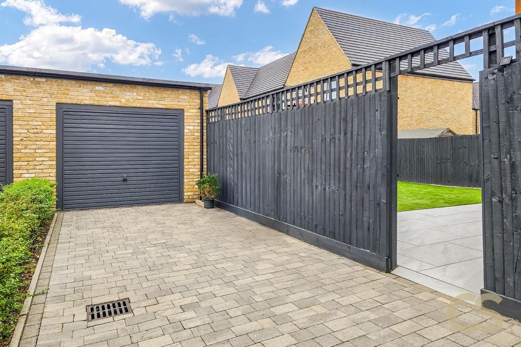 Driveway view, garage
