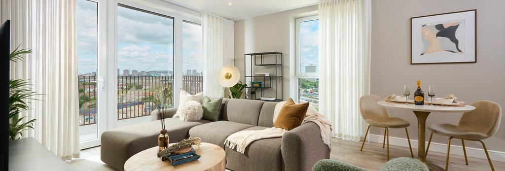 Modern designed living space with sofa and...