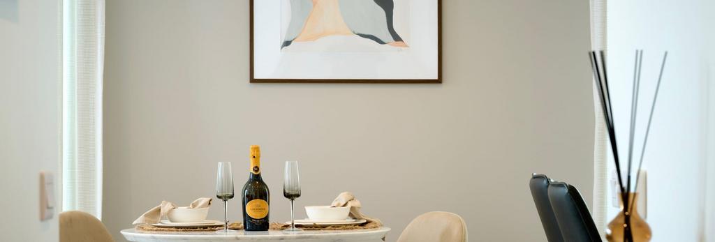 Closeup of dining table and decorations in...