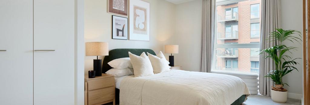 Double bed with contemporary design, wardrobe,...