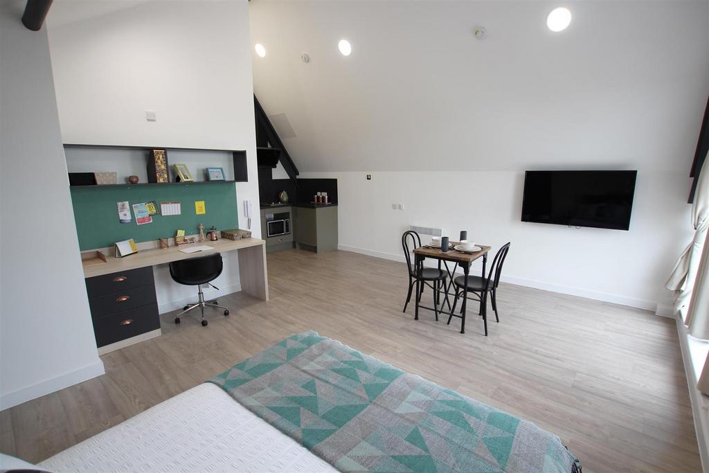Studio apartment interior, open plan living