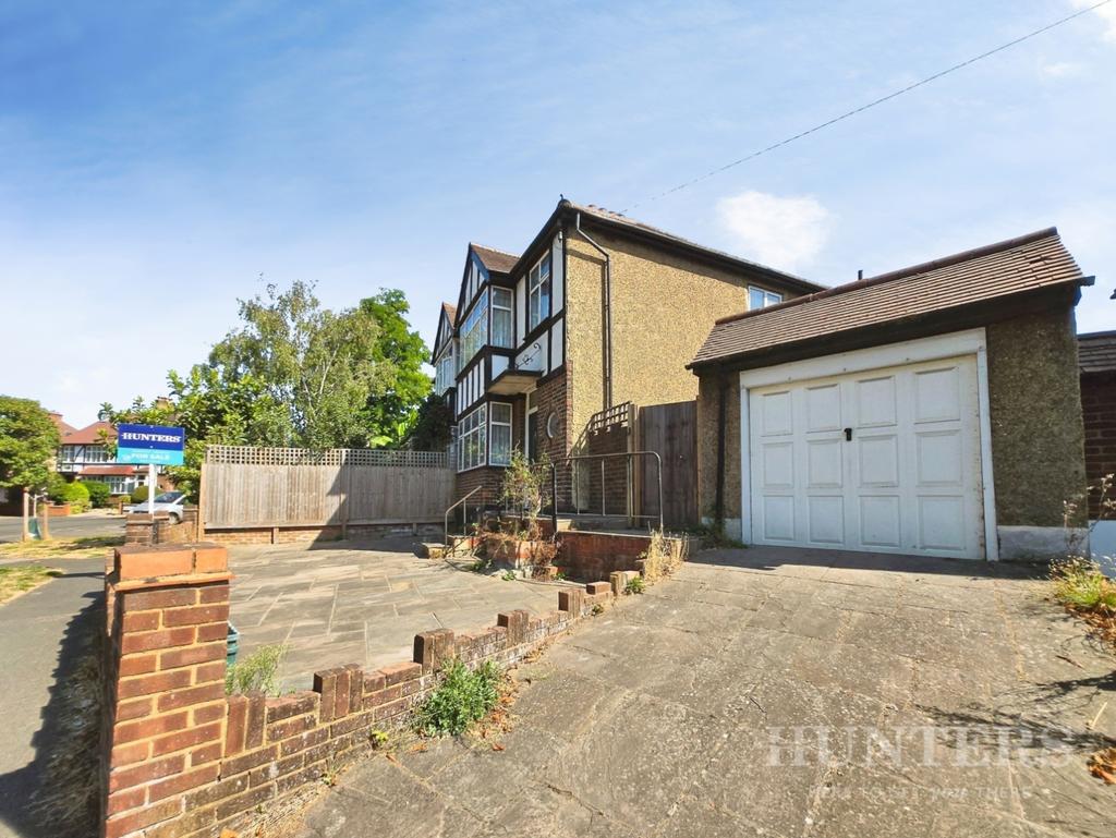 Driveway view, garage