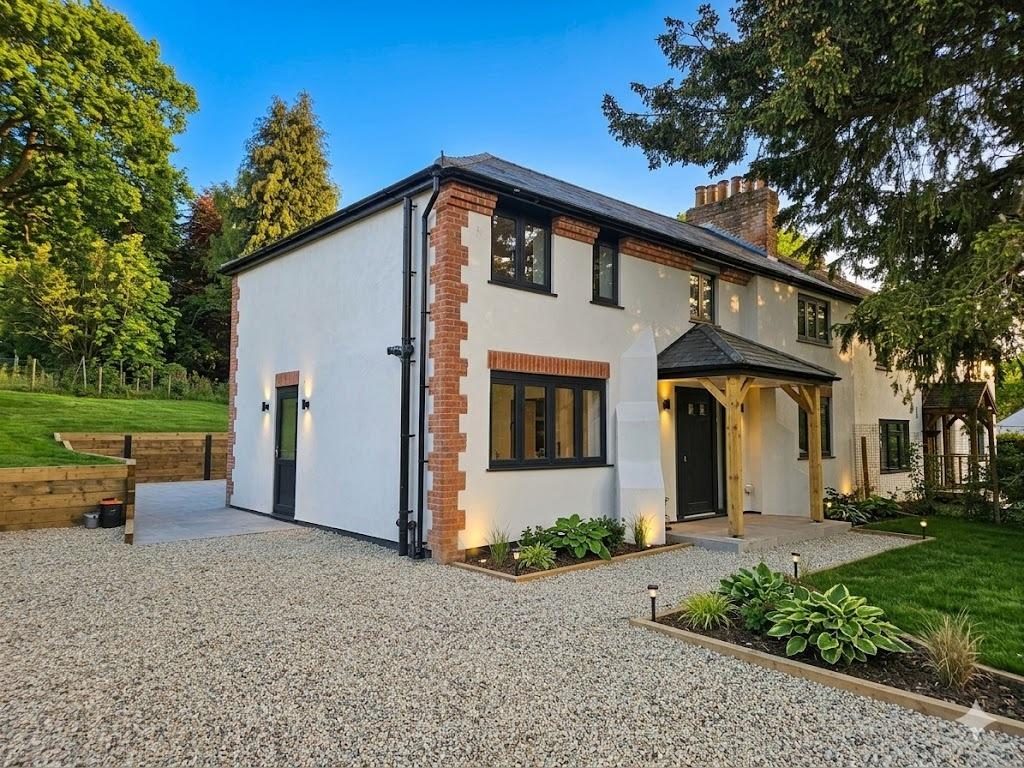 Detached house exterior, driveway, garden