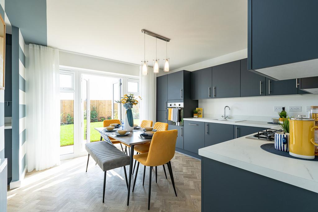 A modern and stylish kitchen with gray...