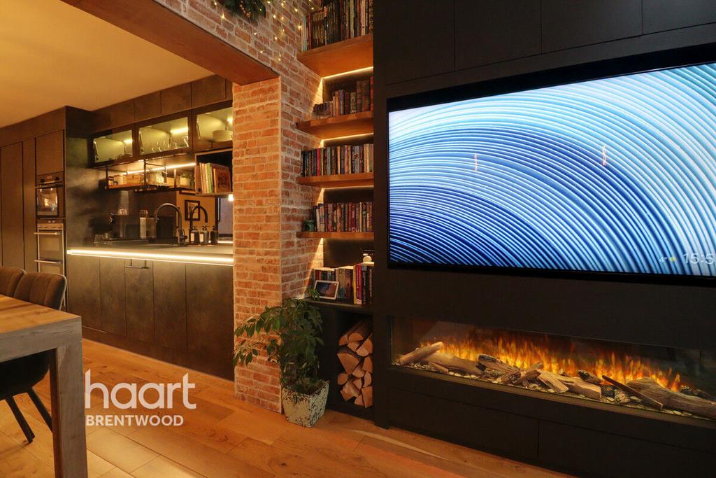 Open-plan living area, fireplace