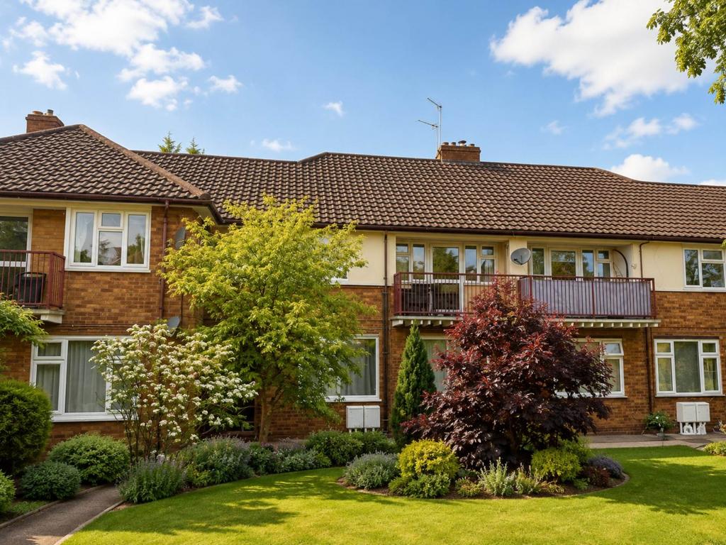 Semi-detached house exterior, garden