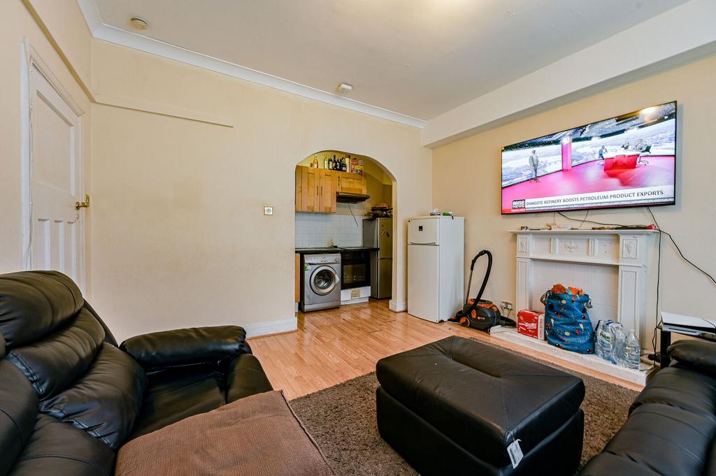 Open-plan living area, fireplace