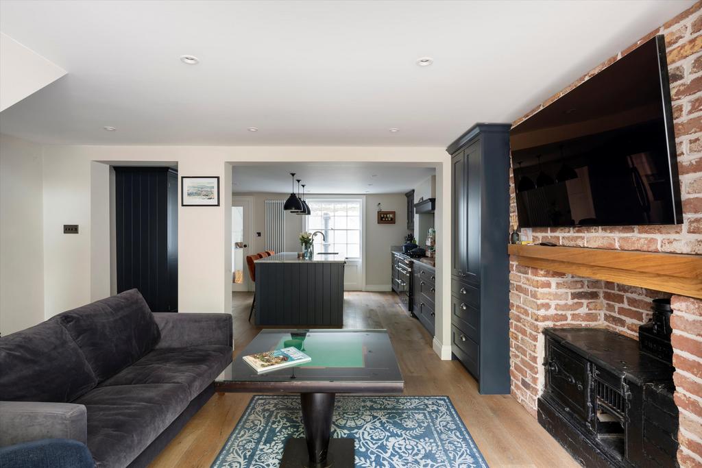 Open-plan living area, open plan living, fireplace