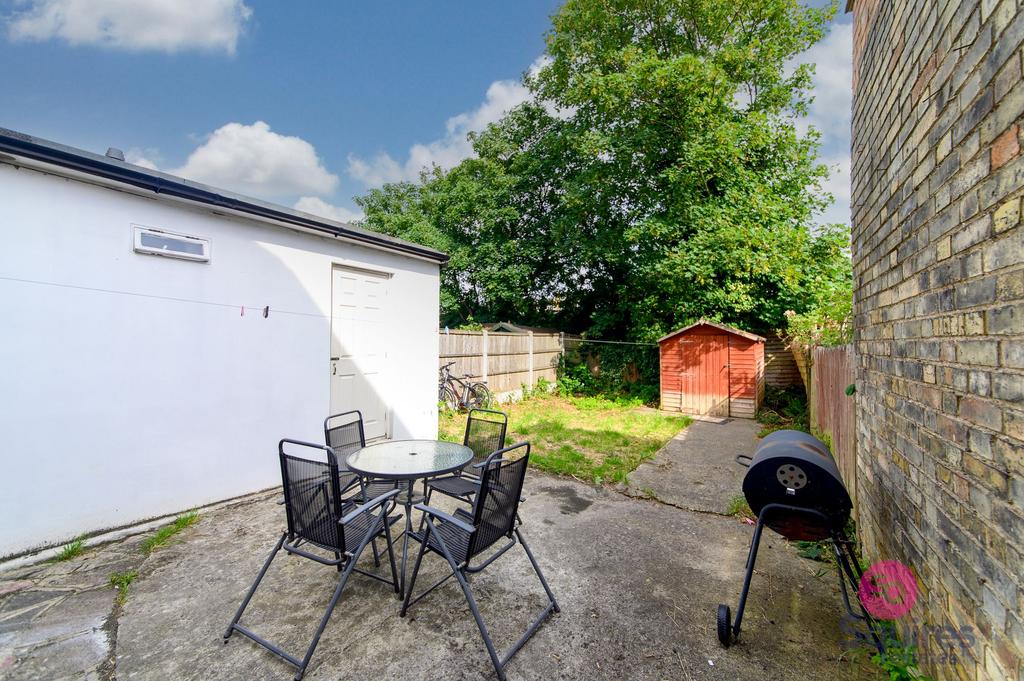 Patio view, garage