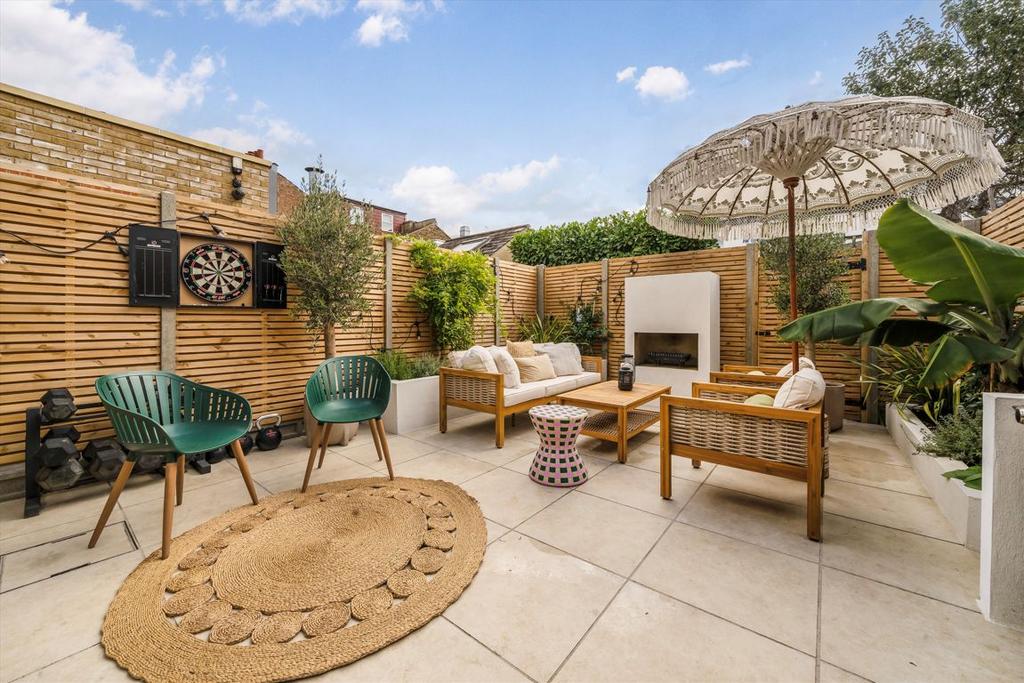 Patio view, fireplace