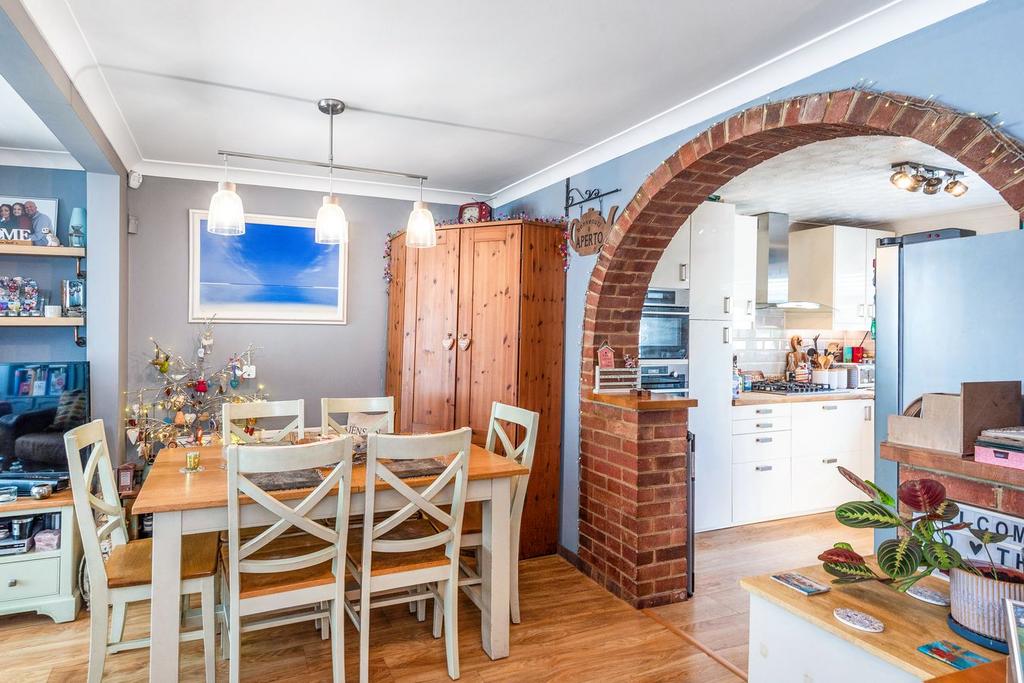 Dining room, fireplace, open plan living