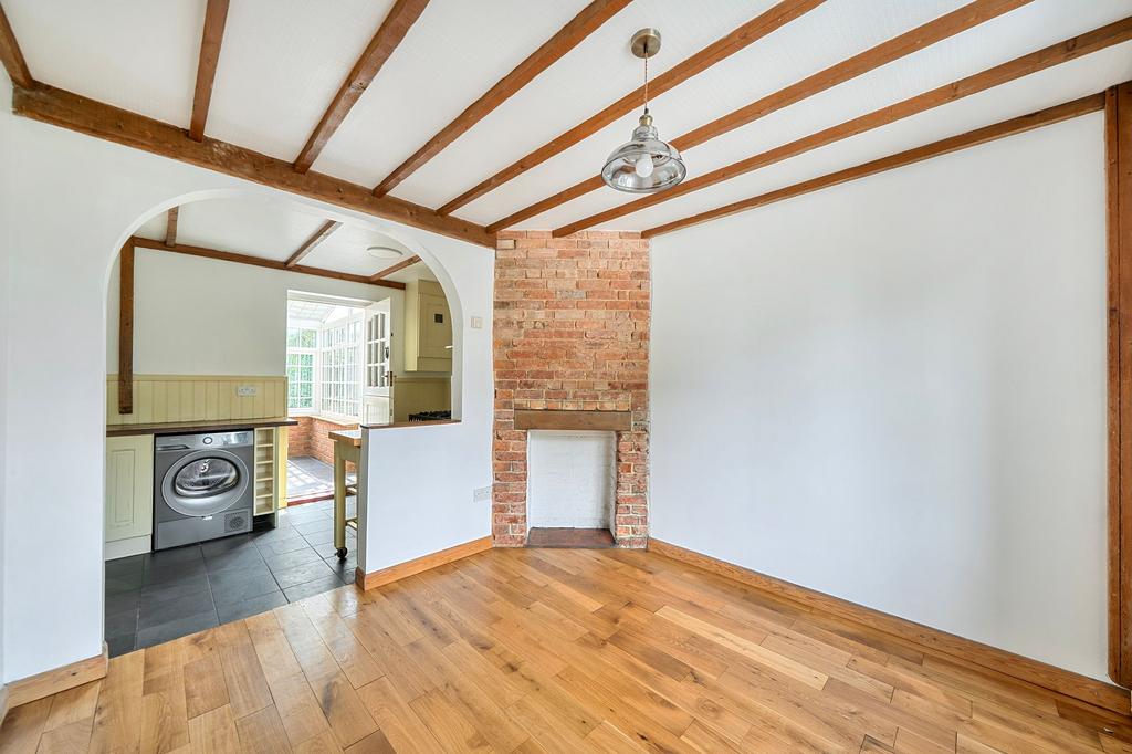 Open-plan living area, fireplace