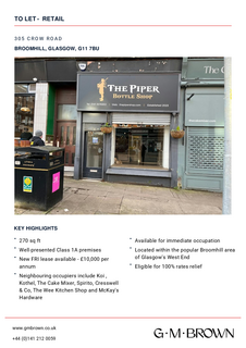 Retail property (high street) to rent, 301-309 Crow Rd Glasgow G11 7BU