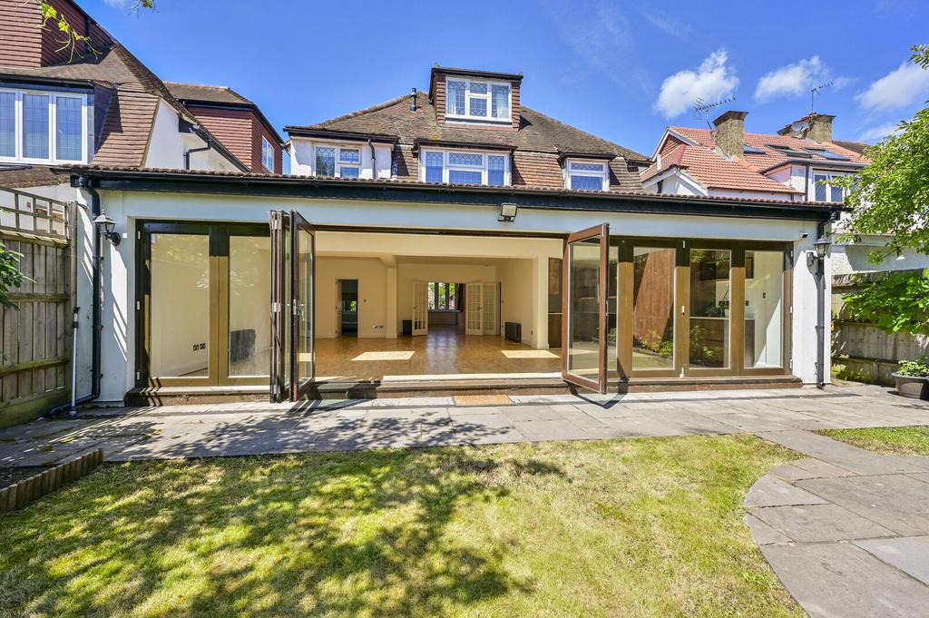 Conservatory interior, conservatory, french doors leading to garden