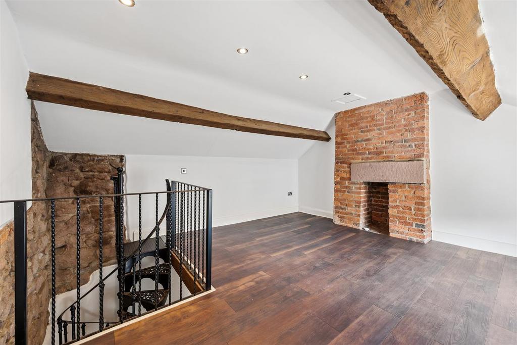 Landing, fireplace