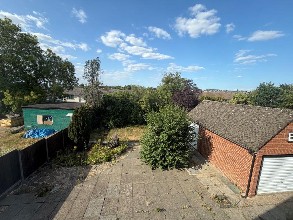 Driveway view, garage