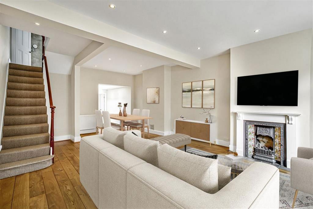 Open-plan living area, open plan living, fireplace
