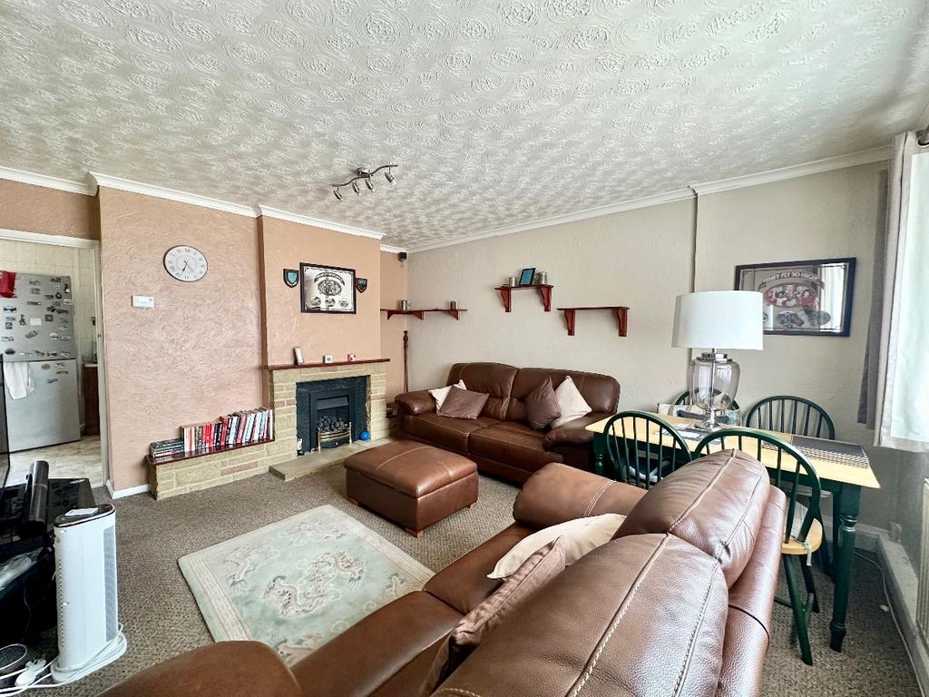 Open-plan living area, fireplace