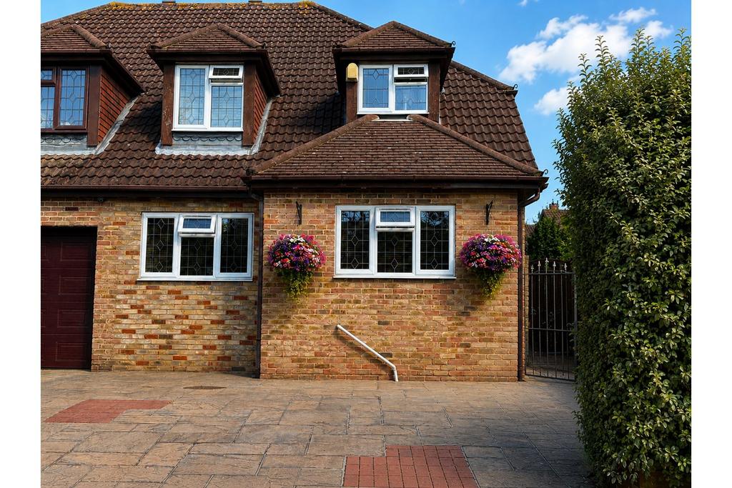 Detached house exterior, driveway, garage