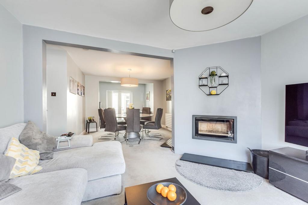 Open-plan living area, open plan living, fireplace