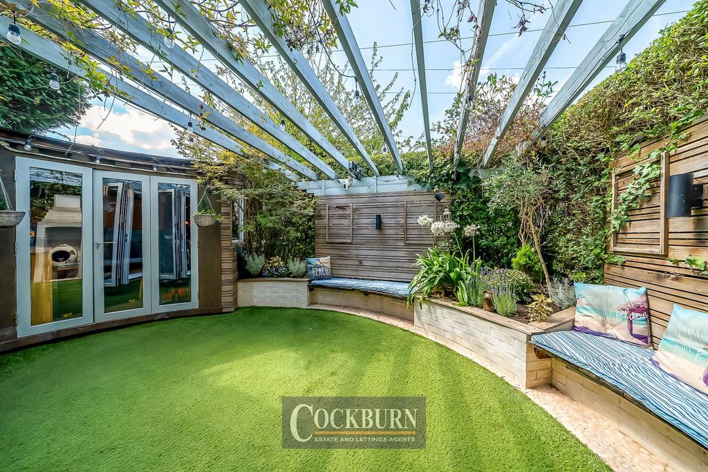 Conservatory interior, conservatory, french doors leading to garden