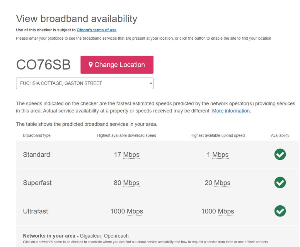 Ofcom Broadband Checker