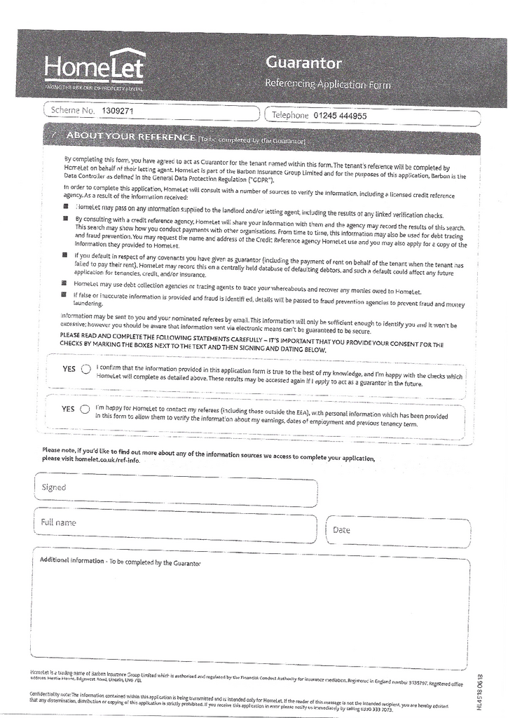 Guarantor application form