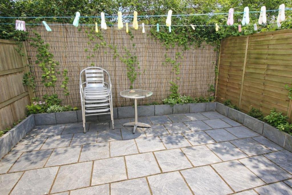 Sunny garden patio with vibrant details